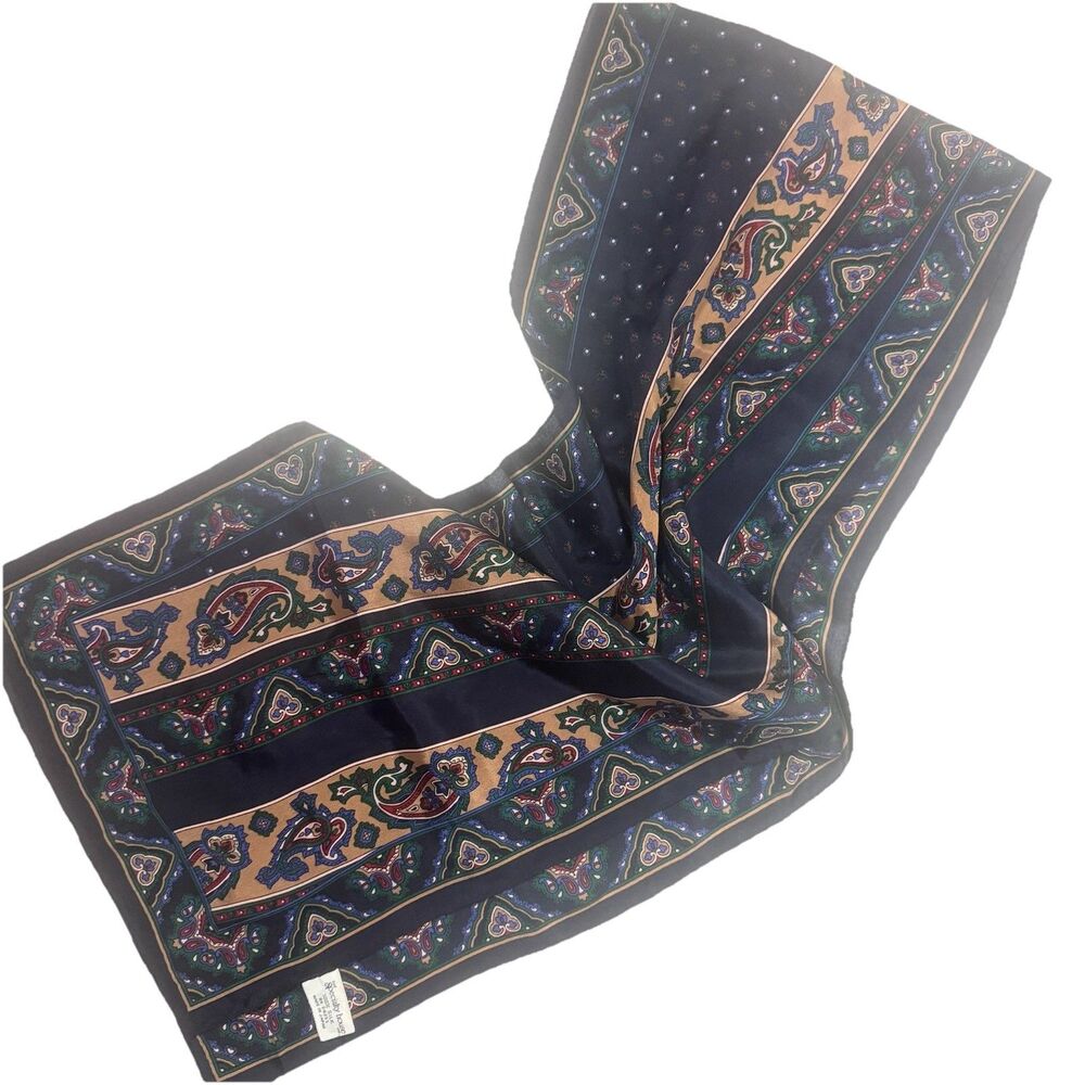 Vintage SPECIALTY HOUSE Pure Silk Scarf Blue Paisley Japan Neck Head Rectangle